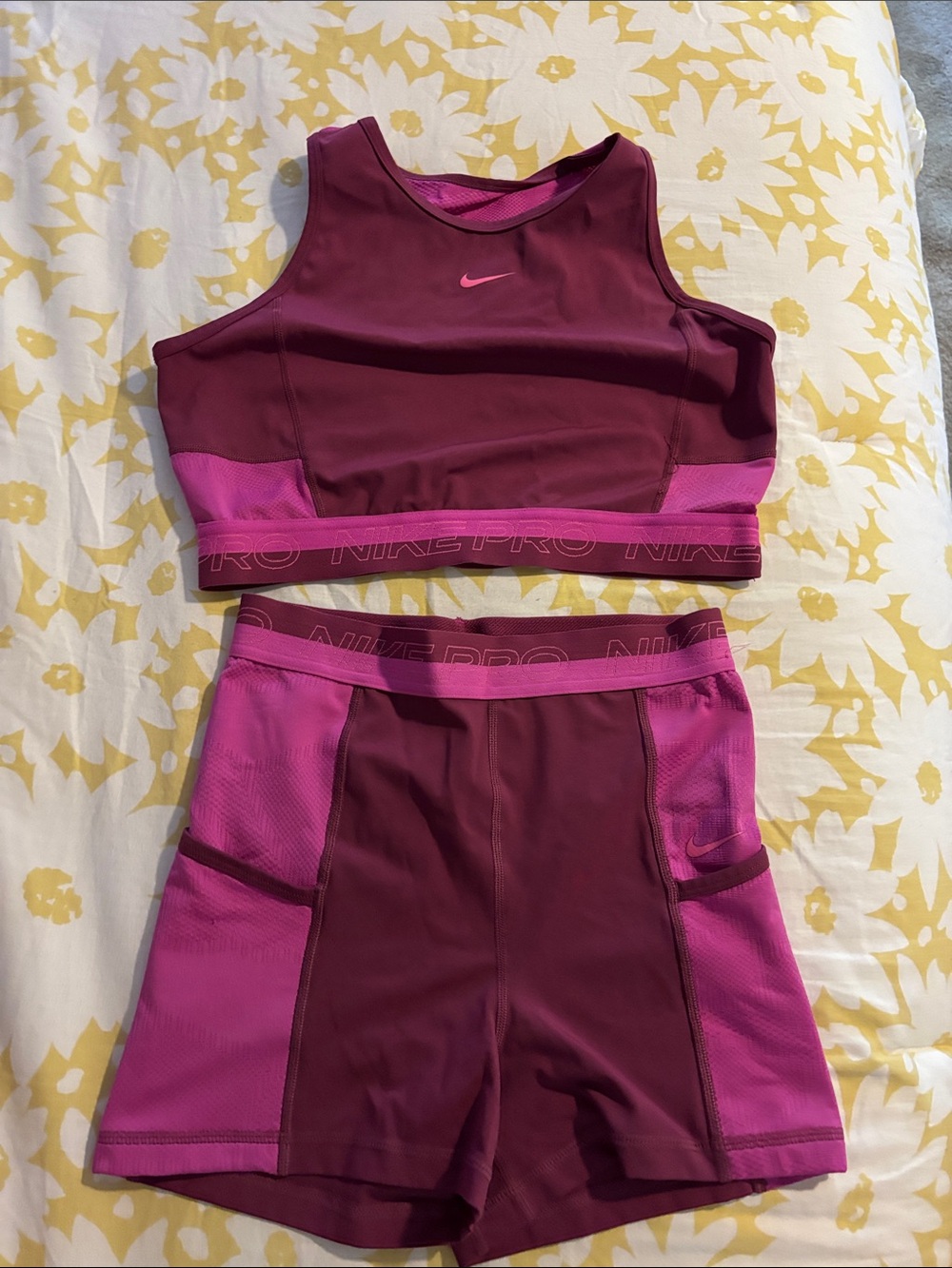 Nike dark pink  & Hot Pink Sports Bra and Shorts Set